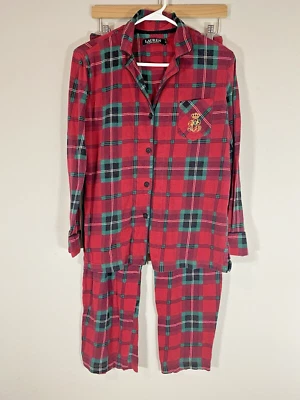 Conjunto de pijama Lauren Ralph Lauren Crest para mujer PEQUEÑO rojo verde a cuadros etiqueta negra Foto 1 de 4