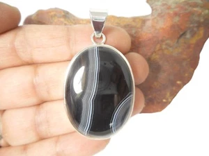 COLGANTE DE PIEDRAS PRECIOSAS DE PLATA ESTERLINA 925 ÓNIX a rayas - Imagen 1 de 5