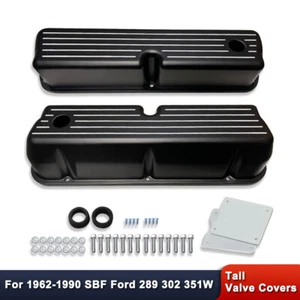 Cubiertas de válvula de aluminio altas negras con orificio para Ford SBF 289 302 351W 5,0 L 62-85 - Imagen 1 de 6