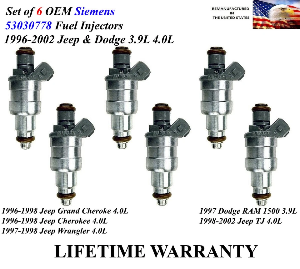 Set of 6 OEM Siemens Fuel Injectors For 1996-1998 Jeep Grand Cheroke 4.0L Foto 1 de 1
