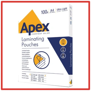 Apex A4 Laminating Pouches, Glossy Finish, 100 Sheets - Super-Flex Ideal for N - Picture 1 of 5