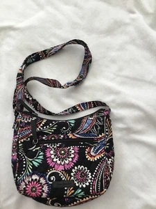 Vera Bradley Small Crossbody Purse With Bright Flowers On Black Background - Picture 1 of 6