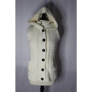 Ci Sono by Caralini Ivory Cable Knit Lined Hooded Sweater Vest sz M - Picture 1 of 7