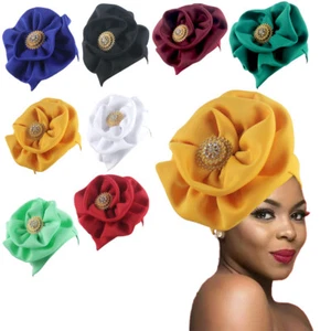 African Flower Cap Aso Oke Headtie Auto Gele Nigerian Women Hijab Hat Headwear - Picture 1 of 27