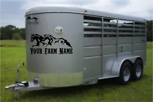 Your Custom Name & Running Horses Horse Trailer Truck Decal Stickers 23x50 - Picture 1 of 2