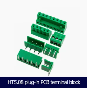 HT5.08MM Plug-in PCB Green Terminal 2/3/4/5/6/7/8P Straight/bent Pin+female Head - Picture 1 of 9