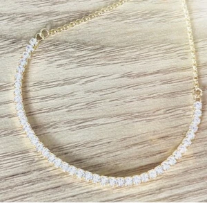 White Crystal CZ Toggle Tennis Bracelet, 14k Gold Solid 925 Sterling Silver - Picture 1 of 5