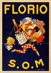 Florio SOM 1915 Italian Marsala Wine Vintage Poster Print Home Bar Decor Art - Picture 1 of 4