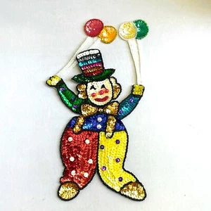 NUOVO pagliaccio con palloncini perline paillettes applicazione cucito su 9,5” x 5” colorato e luminoso - Foto 1 di 7