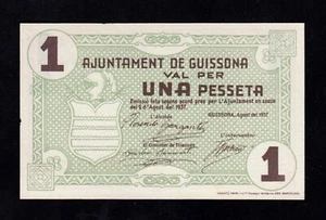 F.C. GUISSONA (LÉRIDA) , 1 PESETA , S/C- , ROTURITA EN LATERAL IZQUIERDO . - Imagen 1 de 2