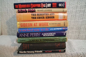 9 vintage MYSTERY CRIME Books THE VESPER SERVICE MURDERS DEAD AS A DINOSAUR - Picture 1 of 6