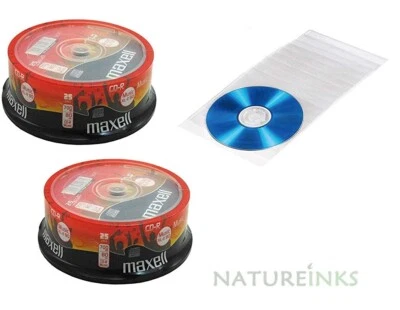 50 MAXELL CD CD-R 80 MINS XL-II DIGITAL AUDIO BLANK MUSIC DISCS + 50 CD Sleeves - Image 1 of 2