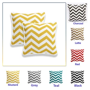 Chevron Cushion Covers 100% Cotton Zigzag Style Home Sofa Decor Zip Covers 18x18 - Picture 1 of 8