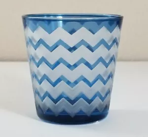 Yankee Candle - Blue & White Frosted Glass CHEVRON STYLE Votive Holder NEW TAGS - Picture 1 of 9
