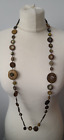 Costume Jewellery Statement Necklace Brown Green Flat Disc Beaded
