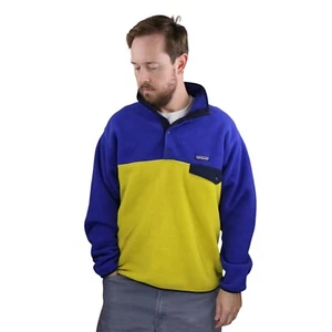 Patagonia Snap T Synchilla Fleece Pullover Jacket Mens Large Yellow Blue Vtg Y2K - Picture 1 of 8