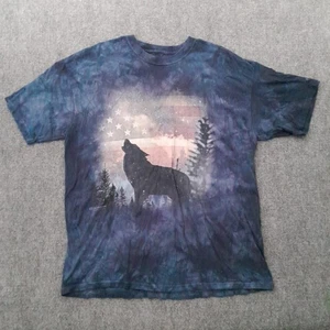 The Mountain T Shirt Mens XL Blue Tie Dye Howling Wolf American Flag Graphic - Picture 1 of 8