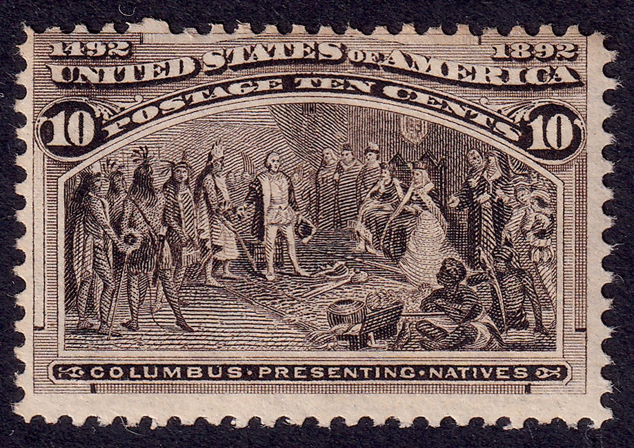 US Scott 237, 1893 Columbus Presenting Natives, 10c black brown, NH MINT - Image 1 of 1