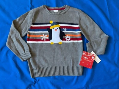 NUEVO Suéter Pullover Tejido Acrílico Algodón Gris Pingüino 5T Niño Pequeño Foto 1 de 4