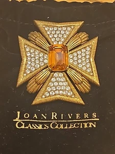 JOAN RIVERS AMBER PAVE CRYSTAL RHINESTONE MALTESE CROSS BROOCH Needs Pin #3170 - Picture 1 of 7