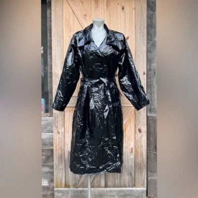 Vintage Neutral Zone Long Shiny Black PVC Vinyl Trench Coat~XL~ - Image 1 of 4