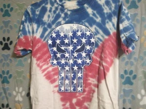 Pre-Owned Boys/Teens Marvel Punisher Logo Tshirt-Patriotic Tye Dye-Size Medium - Picture 1 of 20
