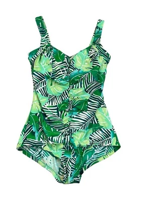 Traje de baño para mujer Maxine of Hollywood fruncido de una pieza talla 16 verde tropical Foto 1 de 4