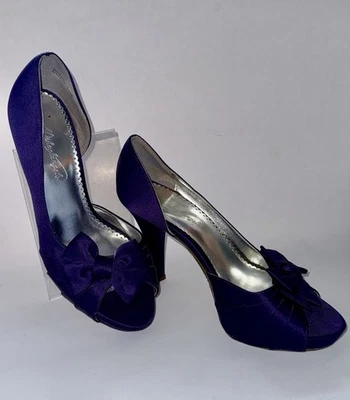 Michaelangelo Maribelle Tacones Peep-toe Púrpura Satinado Con Lazo Para Mujer 9 M Foto 1 de 4