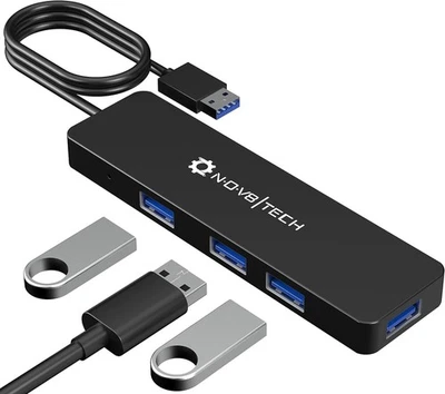 Fast 4-Port USB 3.0 Hub Splitter - USB Extender 4 Port USB Ultra Slim Data Hub - Image 1 of 4