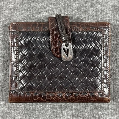 Cartera plegable de cuero marrón Brighton - tejido de canasta y borde de cocodrilo Foto 1 de 4