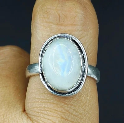 Anillo de plata esterlina 925 natural arco iris piedras preciosas hecho a mano talla 9 EE. UU. Foto 1 de 4