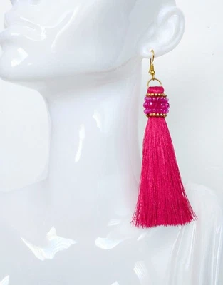 Handmade Gold Plated & Crystal Faceted Beads Tassel Earrings - Image 1 of 4