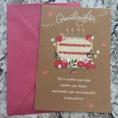 Hermosa tarjeta de felicitación de cumpleaños nieta por dentro y por fuera 5”x7” Foto 1 de 4