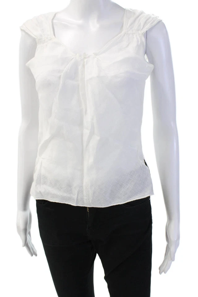 Blusa Max Studio Mujer Bohemia Lino Sin Mangas Blanca Talla PS Foto 1 de 4