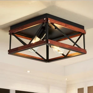 Unterputz 2-flammige industrielle Vintage Holzrahmen Bauernhaus Leuchten, M... - Bild 1 von 8