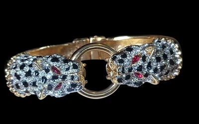 Kenneth Jay Lane KJL черный и кристалл двойной леопард Couture коллекции браслет - Изображение 1 из 4