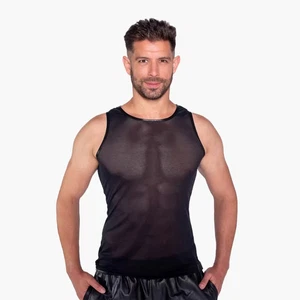 Chaleco de malla roja merodeador negro | Ropa transparente gay fetiche top - Imagen 1 de 9