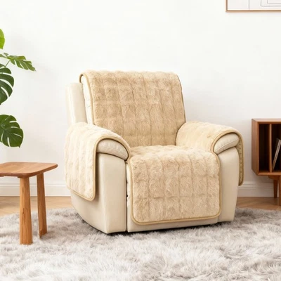 Thick Rabbit Plush Recliner Chair Cover Cozy Faux Fur Slipcover Single Sofa Seat - Image 1 of 4