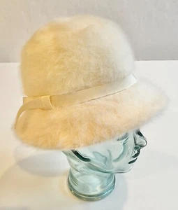 Sombrero de cubo Angora Marfil Furgora Renee Angora cinta de piel adorno hecho en Inglaterra - Imagen 1 de 6