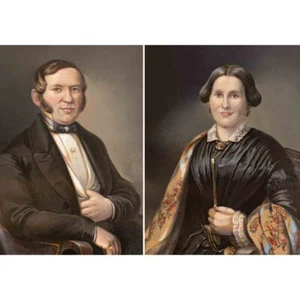 Doble retrato pareja estudio fotográfico Georg Fast color fotografía 1895 - Imagen 1 de 10