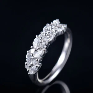Anillo de Compromiso de Boda Diamantes Marquesa Natural Oro Blanco 14K Talla 6,5 - Imagen 1 de 7
