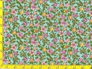 Rosa & gelbe Blumen auf grünlichem Blau Meterware CFLGRE03005 - Bild 1 von 1