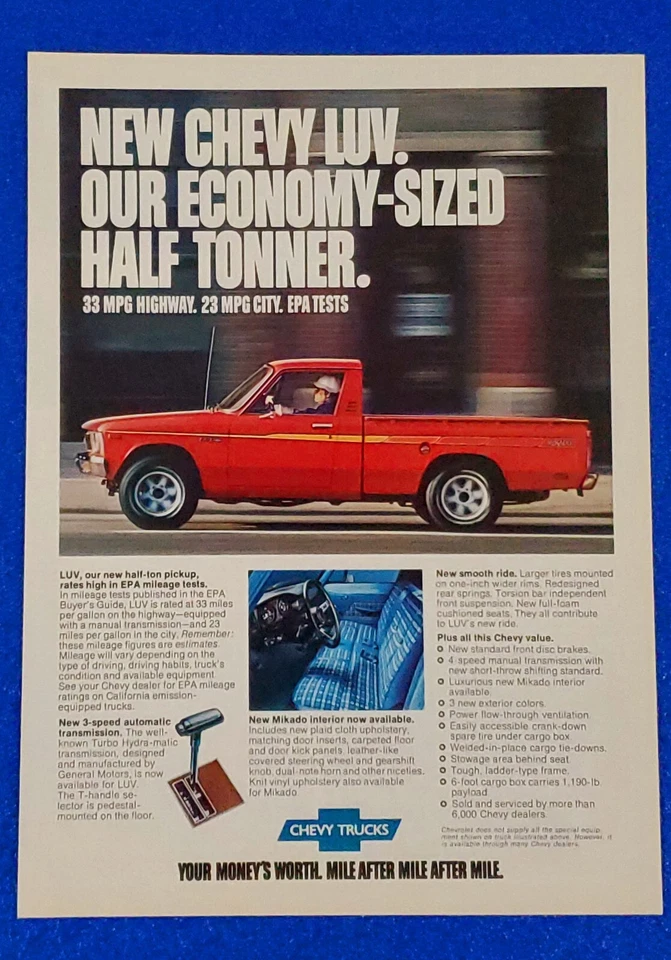 Camioneta pickup Chevy Luv 1976 anuncio impreso original clásico Chevrolet "medio tonelaje" Foto 1 de 1