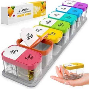Large 7 Day Pill Organizer - 2 Times a Box Case XL Am Pm Container Holder Dai... - Picture 1 of 7