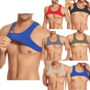 Men Sports Bra Crop Half Tank Top Vest Fitness Muscle T-shirt Fitness Clubwear - Picture 1 of 63