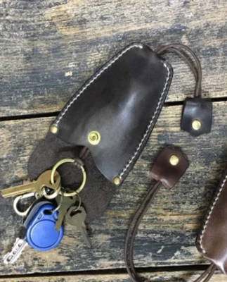 men women key chain box case holder Ring pocket cow Leather pouch bag black 596 - Image 1 of 4