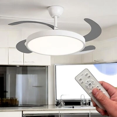 Ventilatore da soffitto con lampada LED da 40W con pale retrattili e telecomando - Immagine 1 di 4
