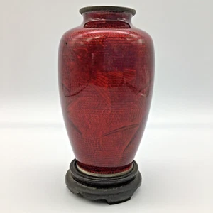 Sato Japanese Pigeon Blood Red Foil Silver Enamel Cloisonne Vase Bird Motif - Bild 1 von 8