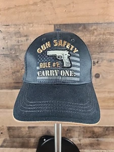 Gun Safety Rule 1 Carry One Black Strapback Cap Buck Wear American Flag - Picture 1 of 9