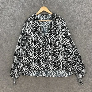 Zara Womens Top Size L Large Animal Print Long Sleeve V-Neck Blouse Shirt 35818 - Picture 1 of 12